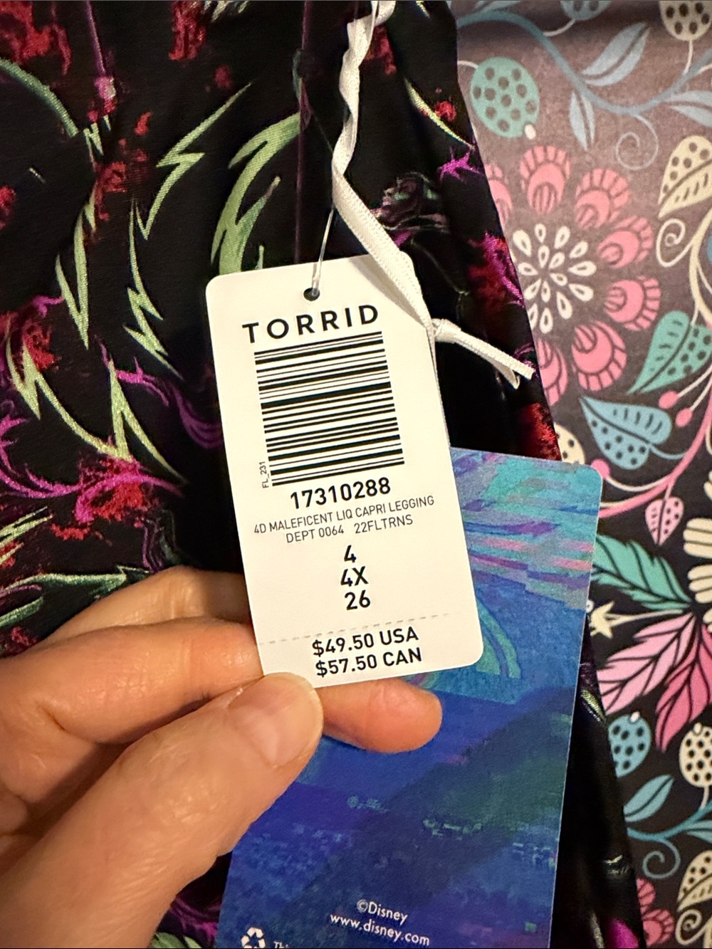 torrid Black Leggings with Neon Pink, Red & Lime Maleficent Dragon Print - Picture 2 of 4